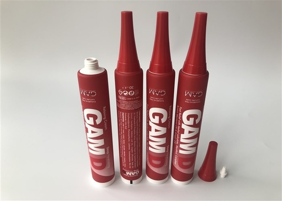 Red Full Offset Prining Plastic Cream Tubes Diameter 22mm 30ml Tail End Trumpt Cap