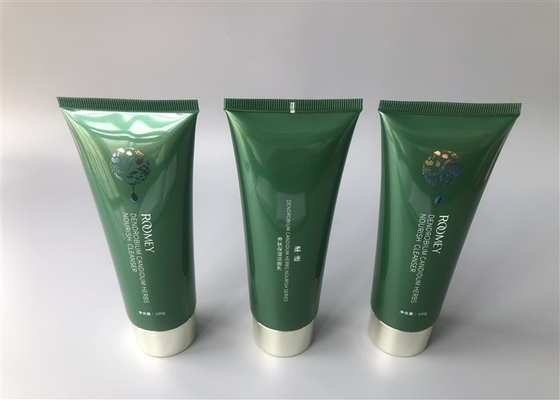 Green Colored Pearlescent POCMEY Empty Cosmetic Tubes 100g With Straight Flat Cap
