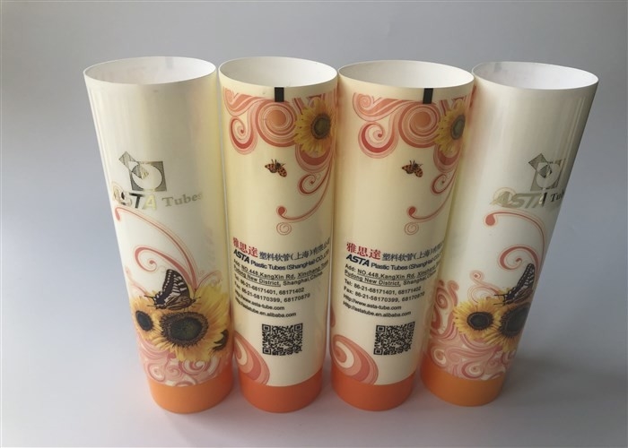White peral picture 8 color glossy offset printingPlastic Cream Tube 250ml with orange glossy flip top cap