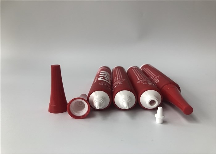 Red Full Offset Prining Plastic Cream Tubes Diameter 22mm 30ml Tail End Trumpt Cap